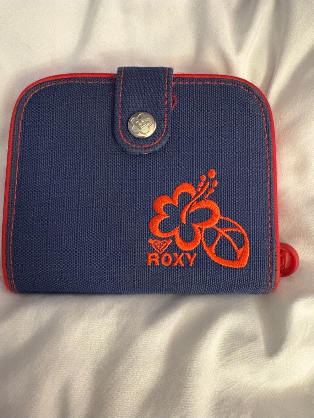 Roxy Denim Wallet with Red Floral Accent